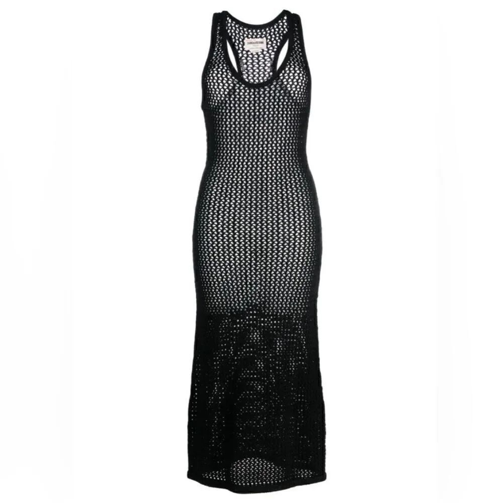 Zadig & Voltaire Nabys open knit black Crochet Dress NWT- small